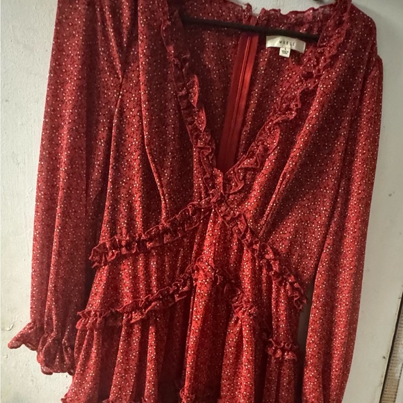 MARBLE Red Ruffled Mini Dress - Picture 3 of 3